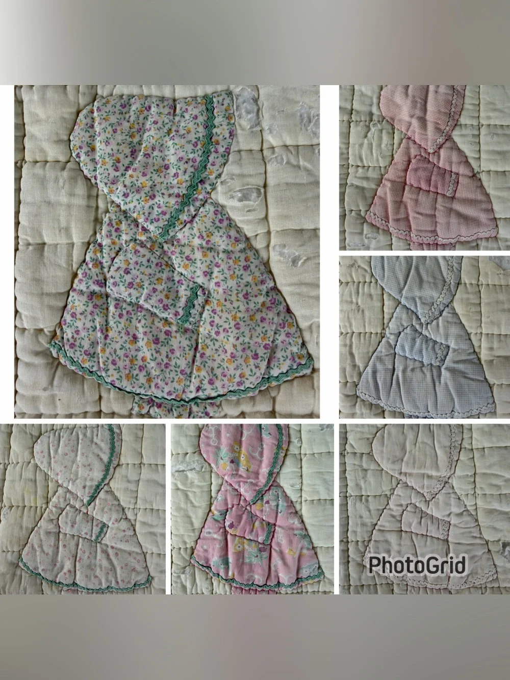 VTG Sunbonnet Sue Baby Lap Quilt Hand Sewn Purple Pastel 35x53 Damaged Cutter